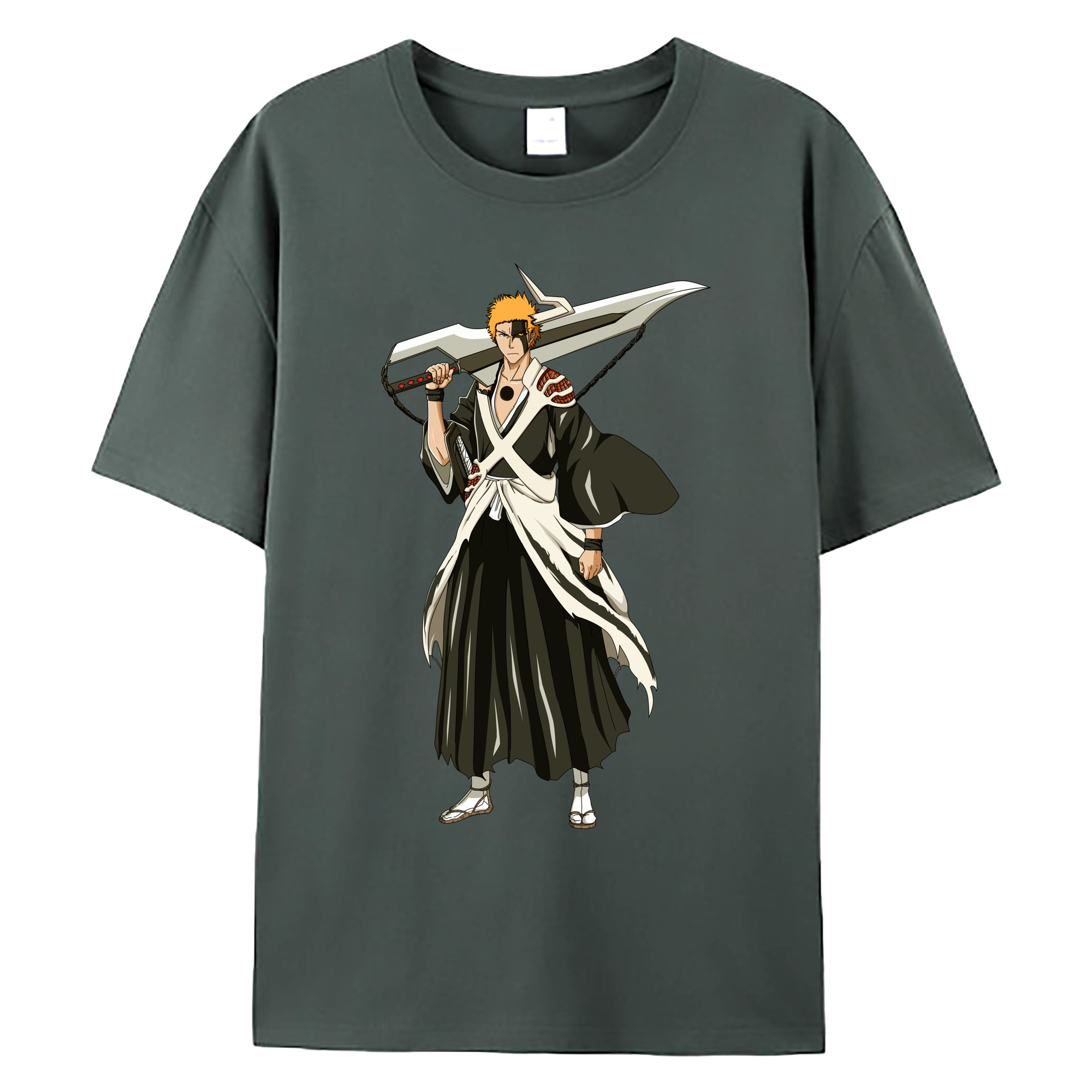 （画像用） ブリーチ 黒崎一護（くろさき いちご）BLEACH Kurosaki Ichigo 綿100％ メンズ半袖Tシャツ｜肌触りやわらか＆通気性